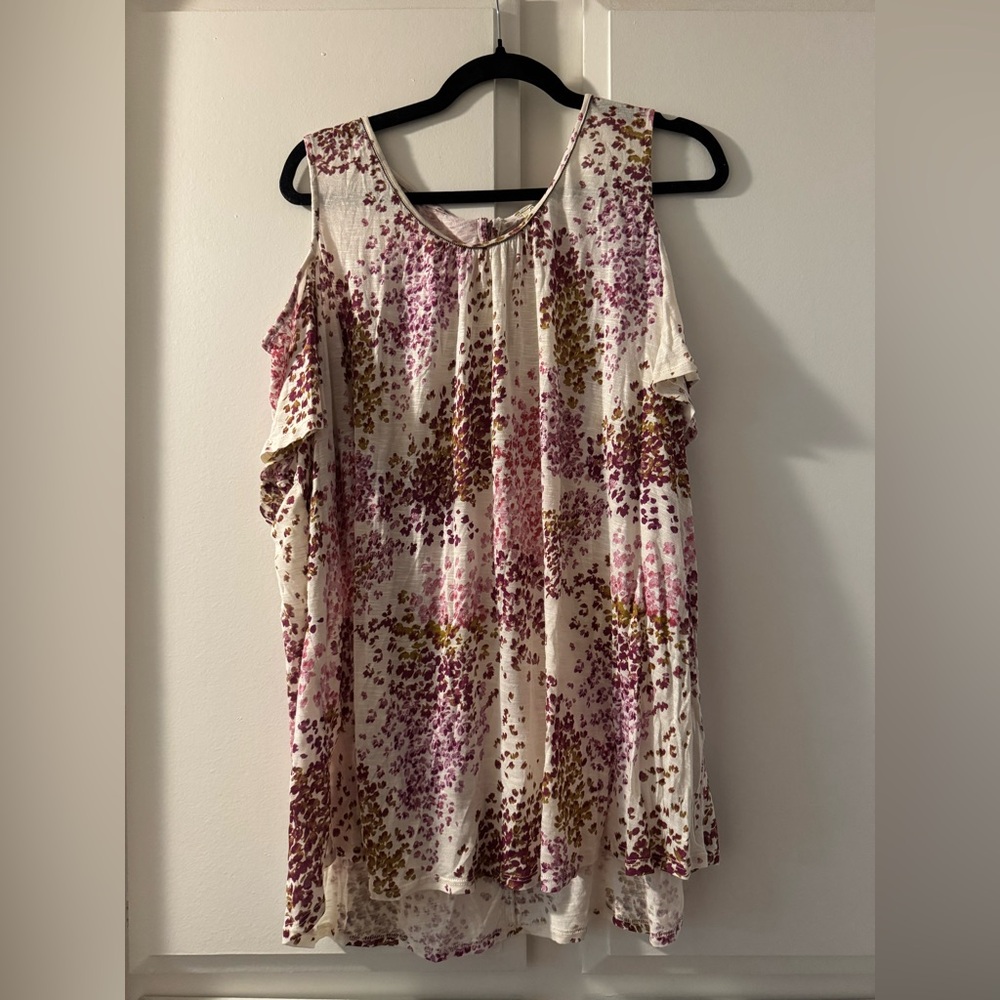 Lucky Brand Floral Open Shoulder Top - Pink and Brown